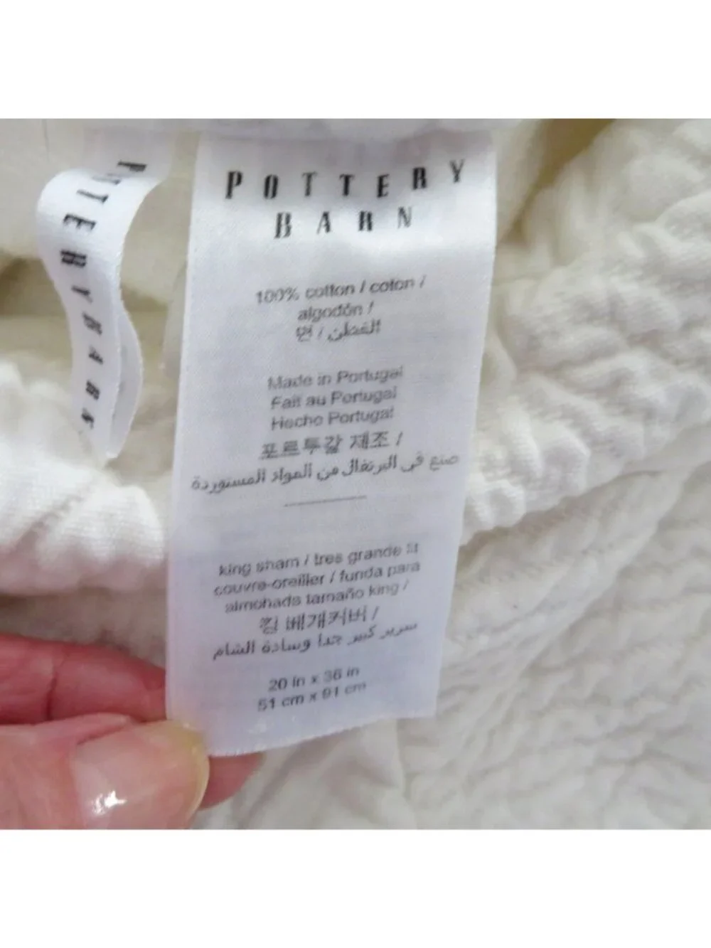 Pottery Barn White Quilted Cotton King Size Pillow Sham Pair 20